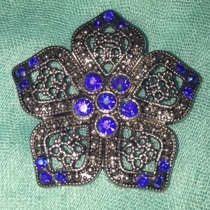 Blue iridescent flower brooch